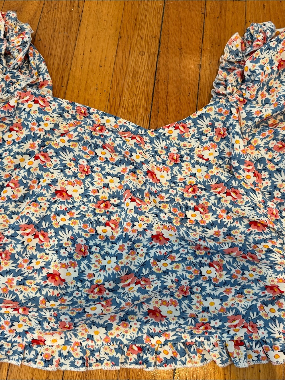 & Other Stories Blue Floral Ruffle Crop Top